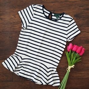 LAUREN Ralph Lauren Top Navy and White Stripe  Small